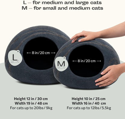 Cat Cave – Premium Felt Cat Bed for Indoor Cats, Handmade 100% Merino Wool (Large, Slate Gray)