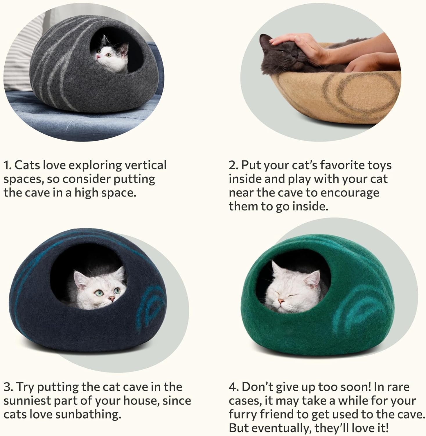 Cat Cave – Premium Felt Cat Bed for Indoor Cats, Handmade 100% Merino Wool (Large, Slate Gray)