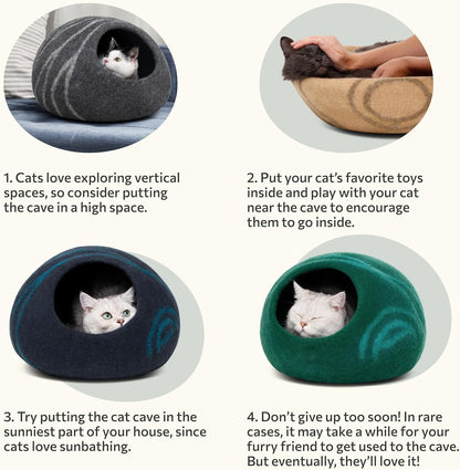 Cat Cave – Premium Felt Cat Bed for Indoor Cats, Handmade 100% Merino Wool (Large, Slate Gray)