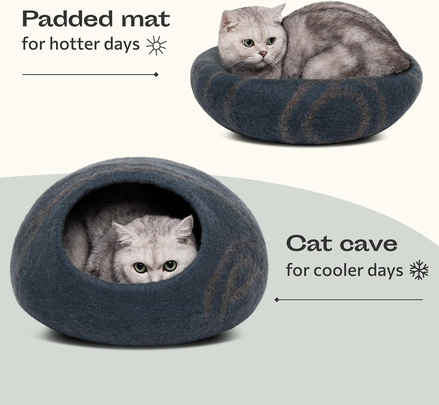 Cat Cave – Premium Felt Cat Bed for Indoor Cats, Handmade 100% Merino Wool (Large, Slate Gray)