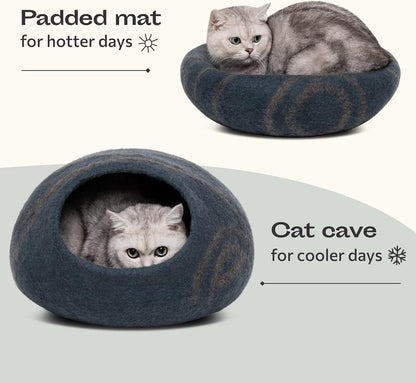 Cat Cave – Premium Felt Cat Bed for Indoor Cats, Handmade 100% Merino Wool (Large, Slate Gray)